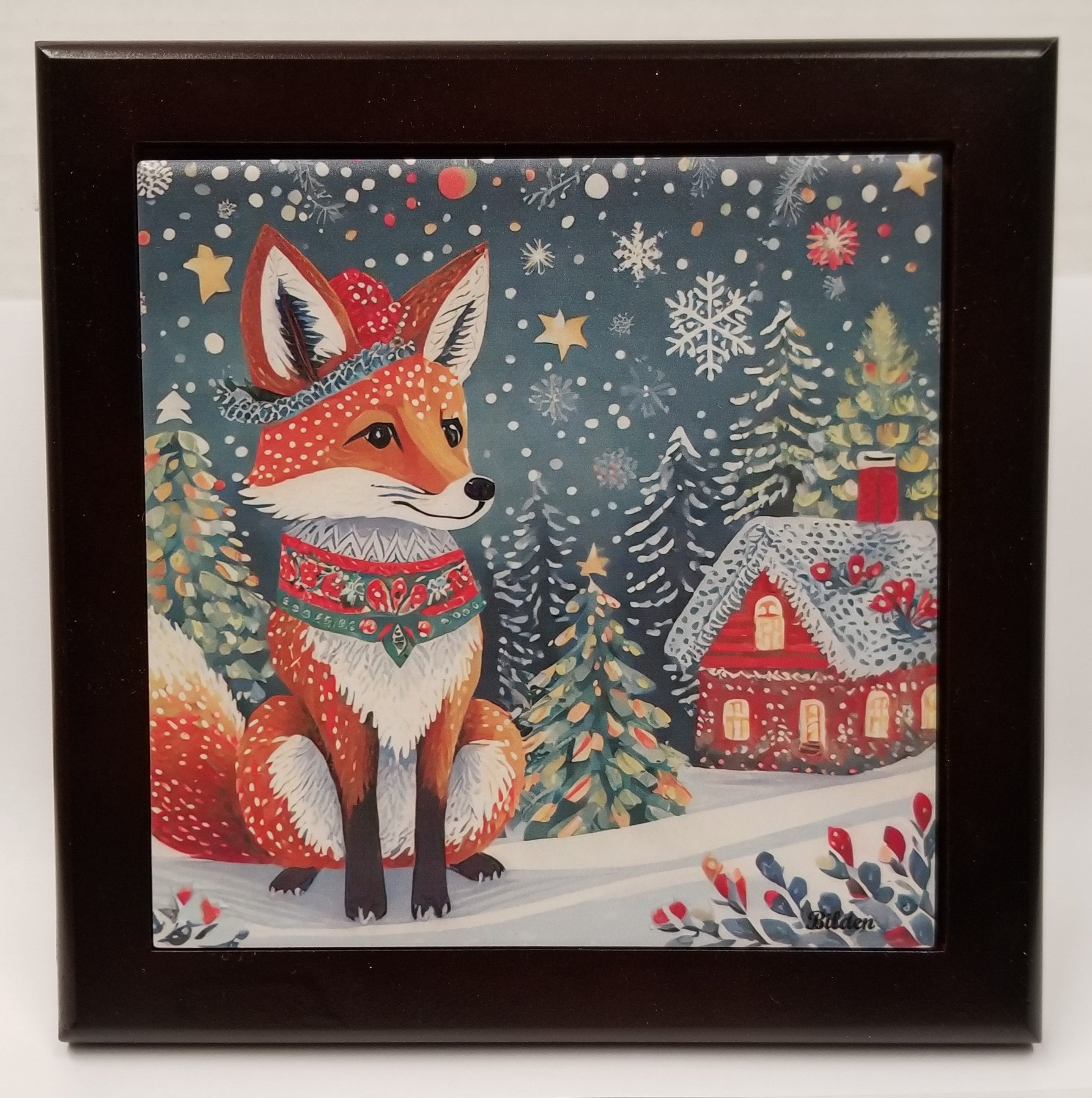 1731500 Framed Tile Winter Fox Bergquist Imports