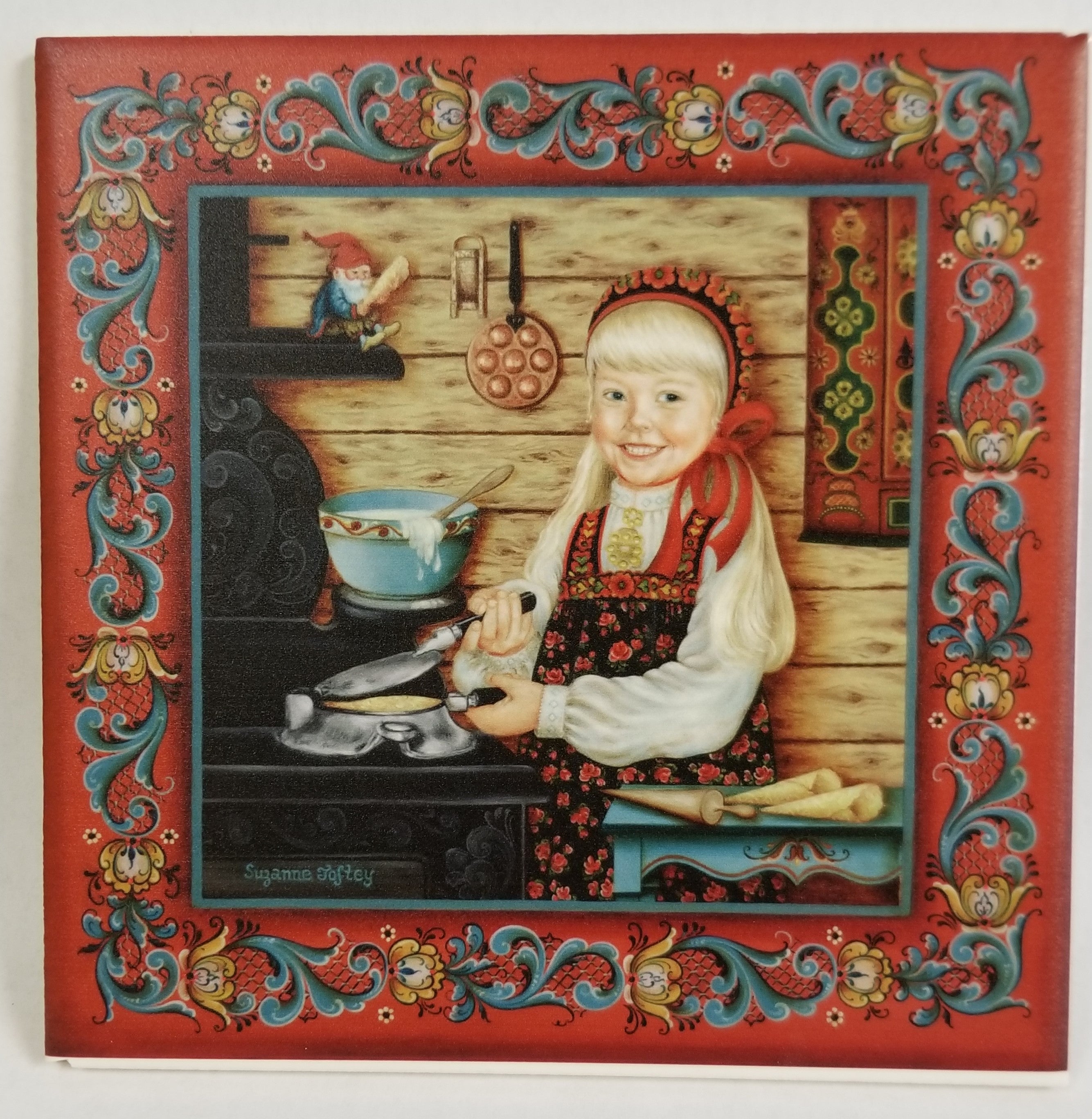 1524202 6" Ceramic Tile Krumkakke Girl Bergquist Imports
