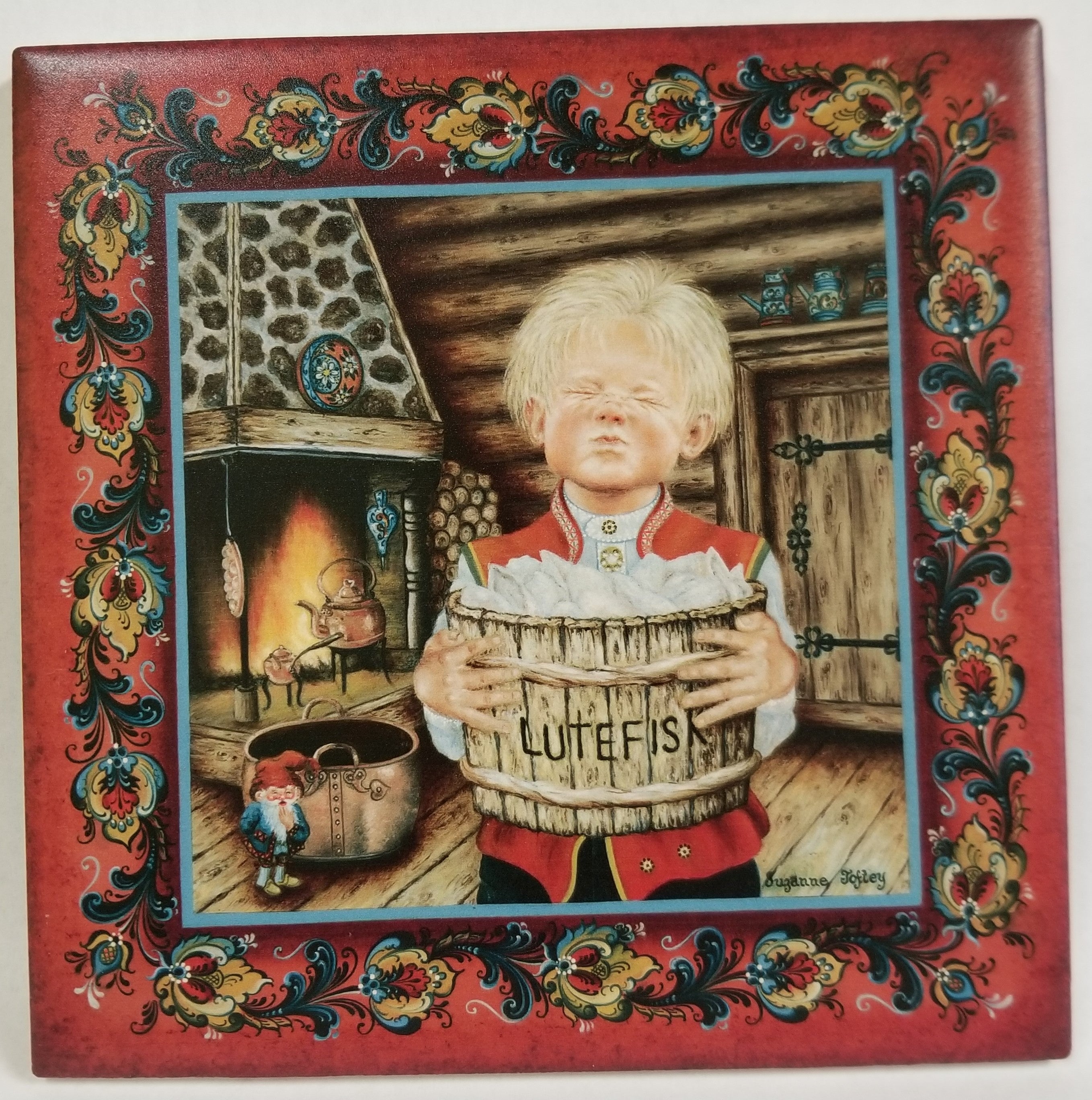 1524209 6" Ceramic Tile Lutefisk Boy Bergquist Imports