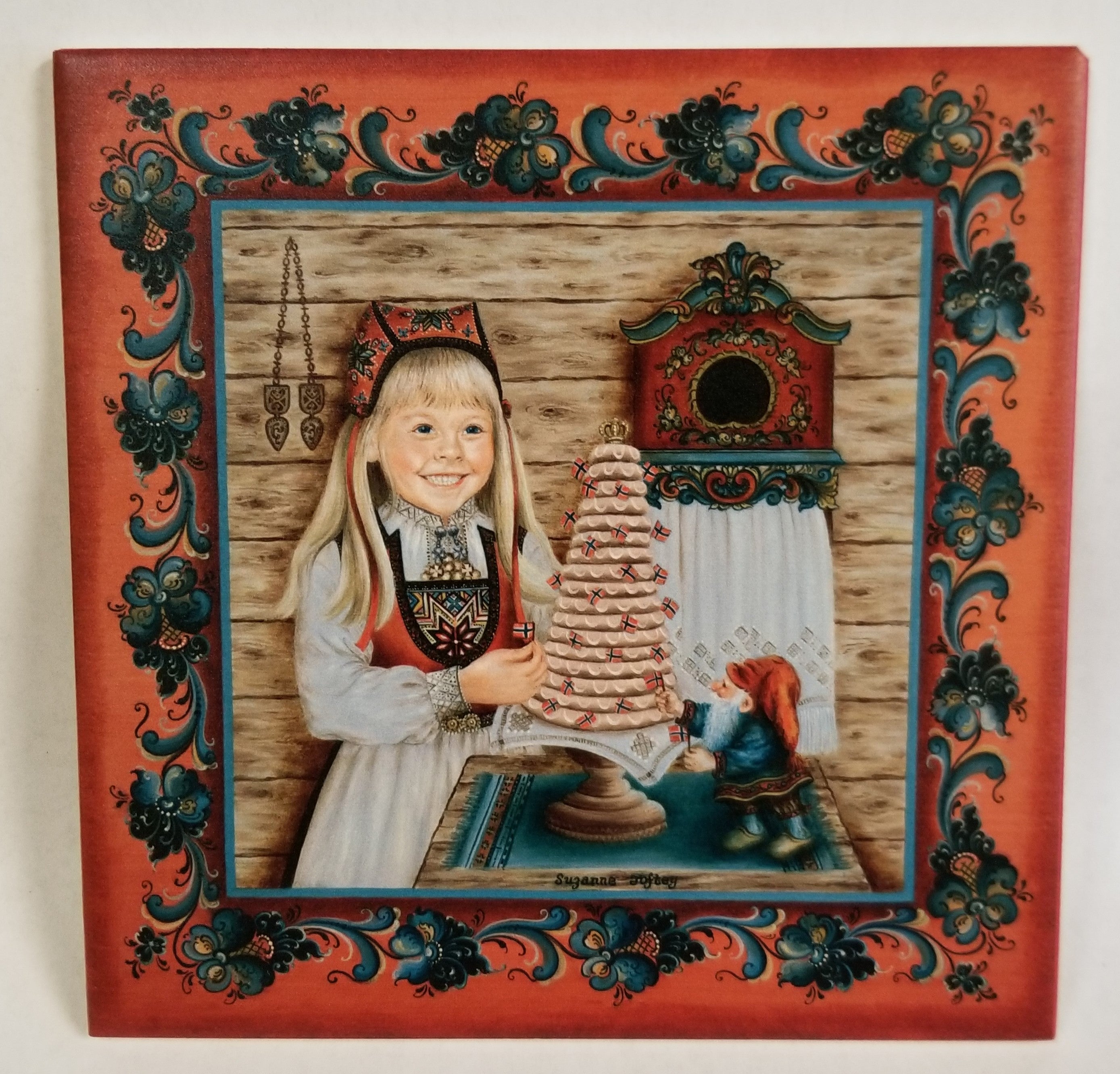 1524210 6" Ceramic Tile Kransakke Girl Bergquist Imports